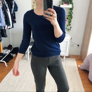 Blue 3/4 Sleeve Fitted Sweater